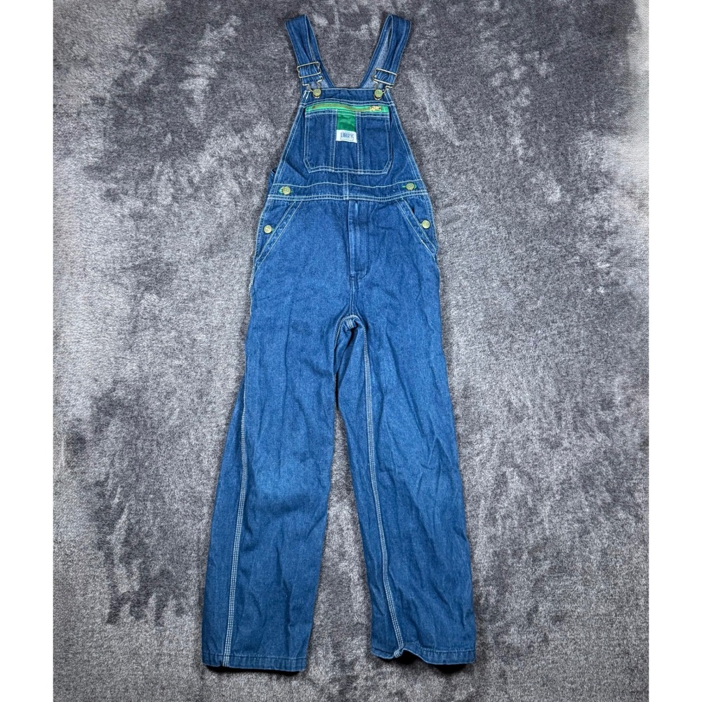 Liberty Overalls Mens 12R Blue Denim Bib Overalls Green Accents P33374 Cotton